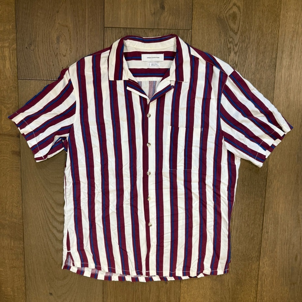 Urban Outfitters Rayon Vertical Stripe Short Sleeve Button-Down Shirt